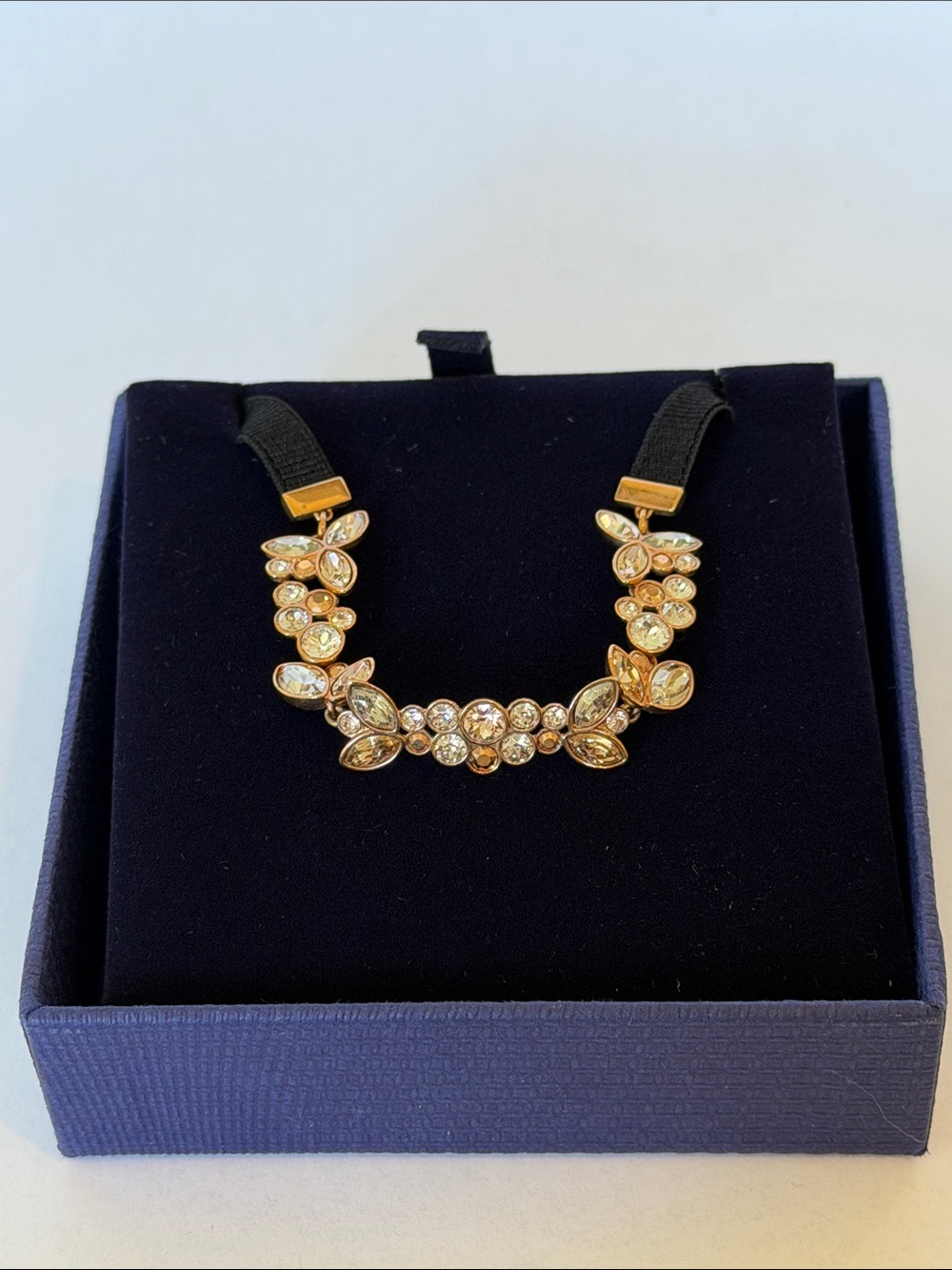 Swarovski Gold-Tone Crystal Leaf Choker Necklace with Clear Stones